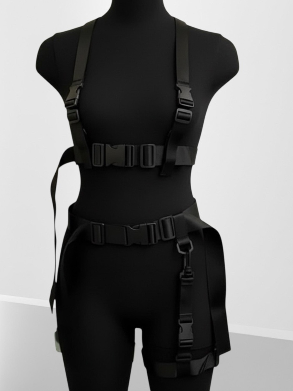Black Tactical Style Canvass Full Body Harness with Buckle Straps New